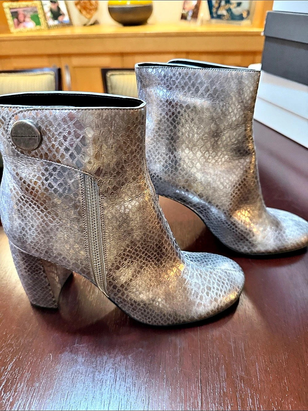 Stella McCartney Silver Snakeskin Heeled Ankle Boots EU 37
